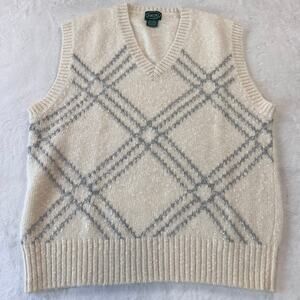 Izod Vintage Sweater Vest Off White Gray Wool Blend Women's size Large V-Neck